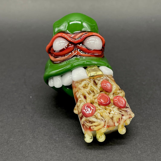 Glass Ninja Turtle Pendant – Handmade Raphael Pizza Necklace, TMNT Fan Jewelry