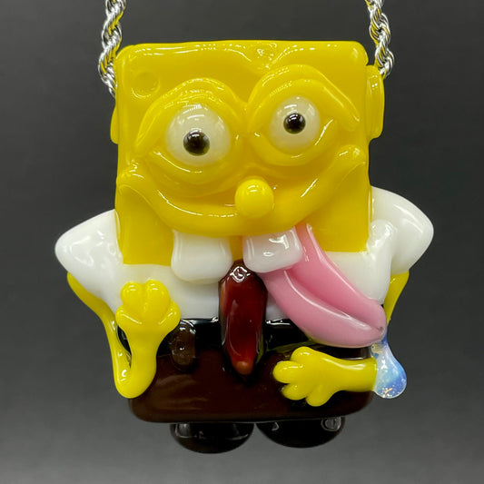 Sponge bob square pants glass pendant detail view - premium glass art