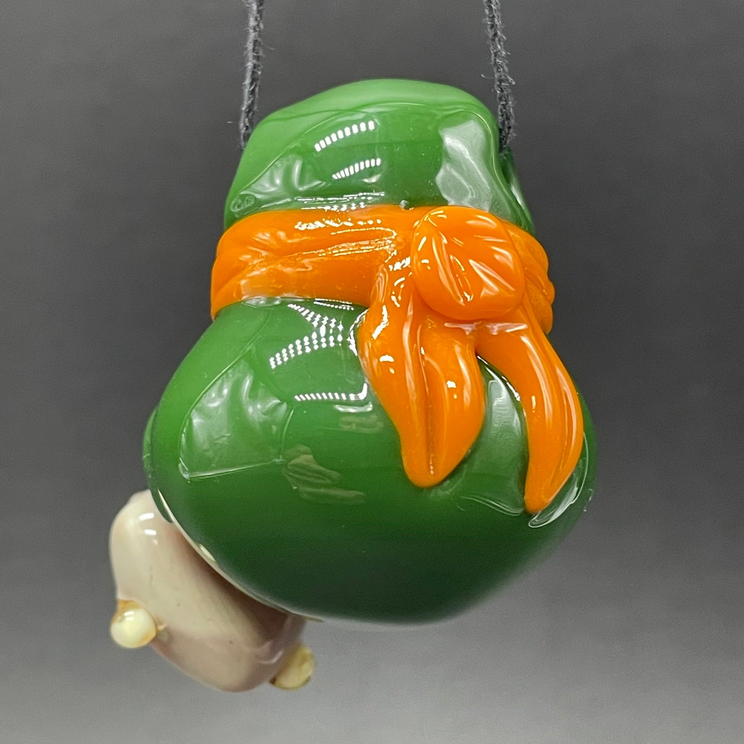 Glass Ninja Turtle Pendant – Handmade Michelangelo Pizza Necklace, TMNT Fan Jewelry