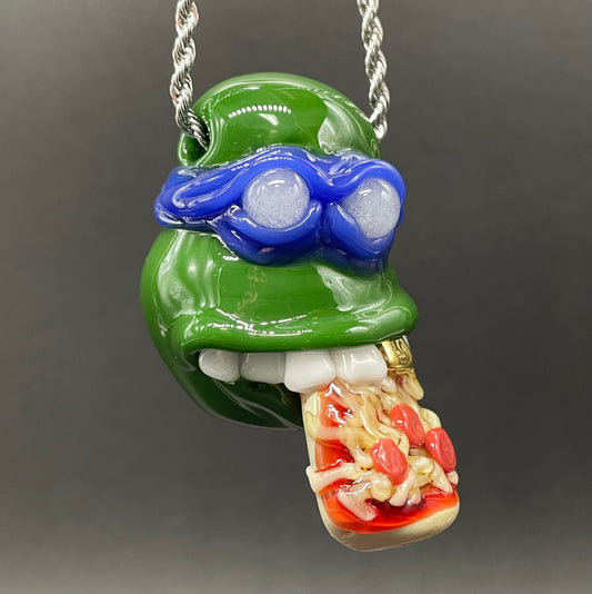 Leonardo Ninja TurtleHandblown Pendant, TMNT Inspired Collectible glass necklace