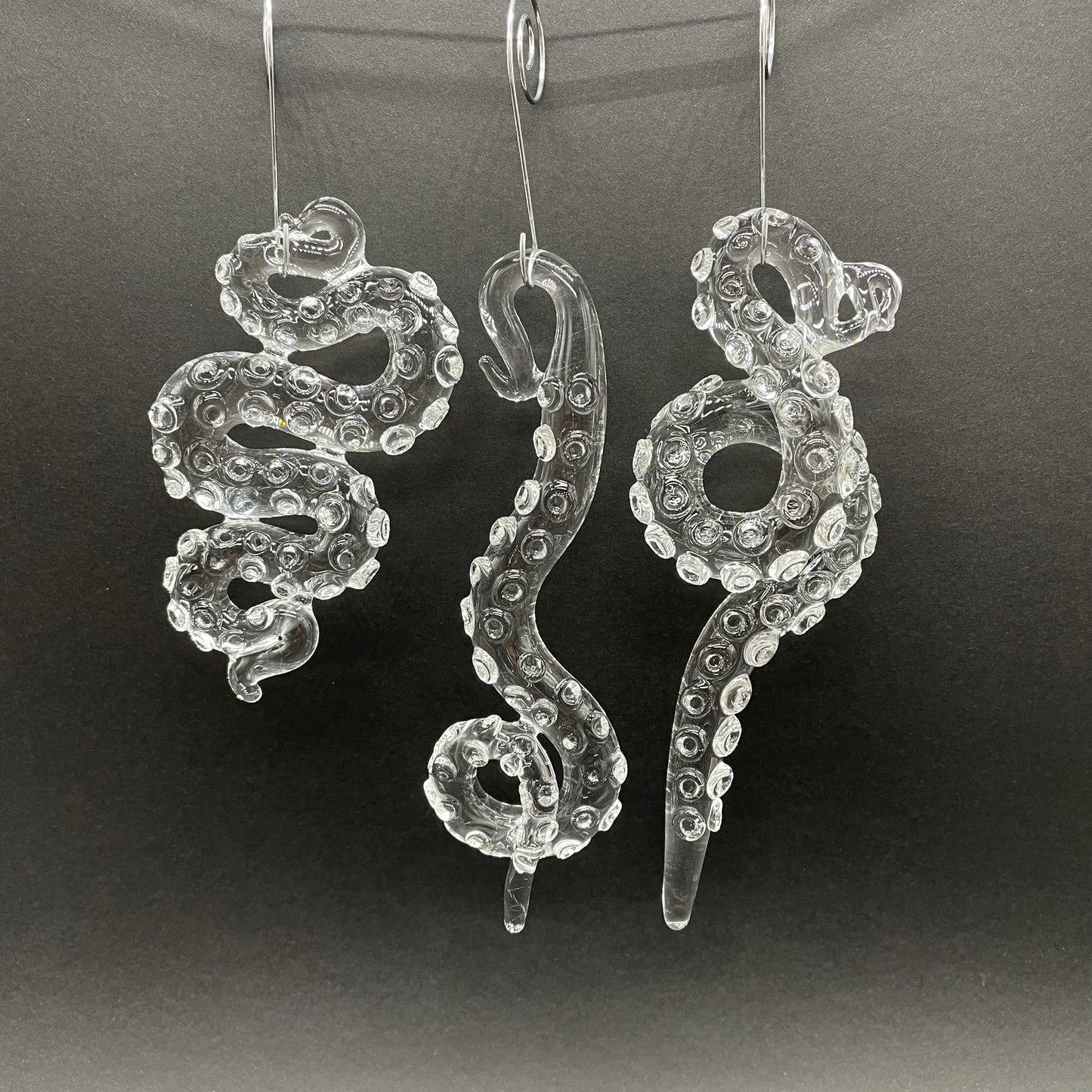 3 clear tentacle ornaments
