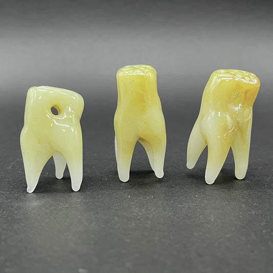 3 glass tooth beads