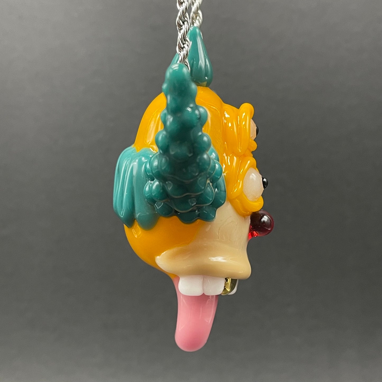 Third eye Krusty the clown glass pendant with opal tab