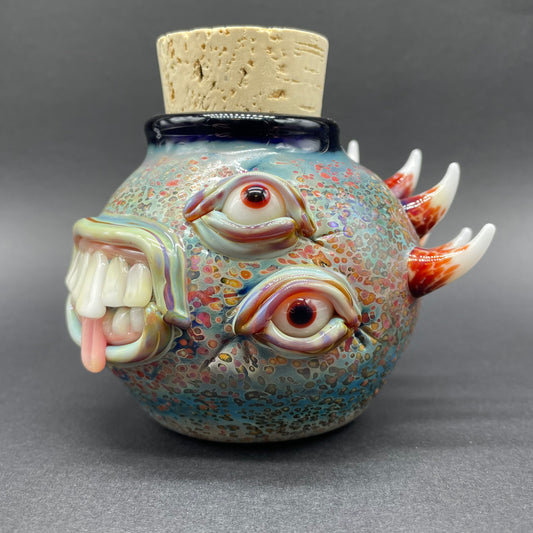 Large bizarre glass cork jar
