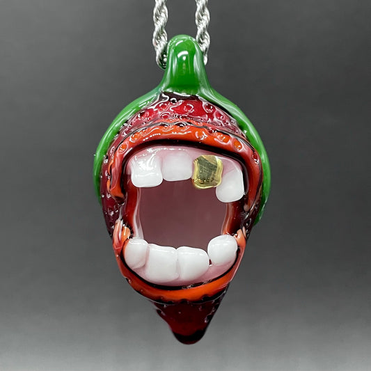 Screaming strawberry glass pendant