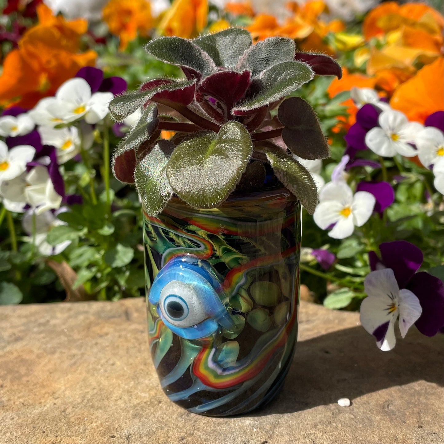 Rainbow cyclops plant pot with drainage holes