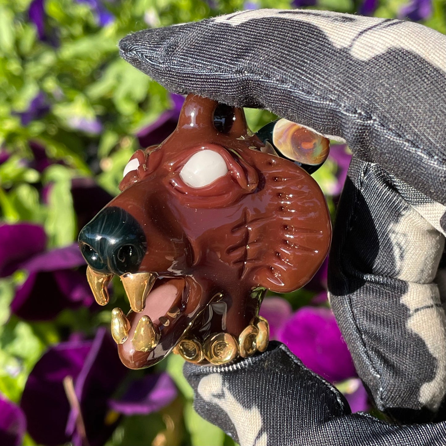 blinged out glass grizzly bear pendant