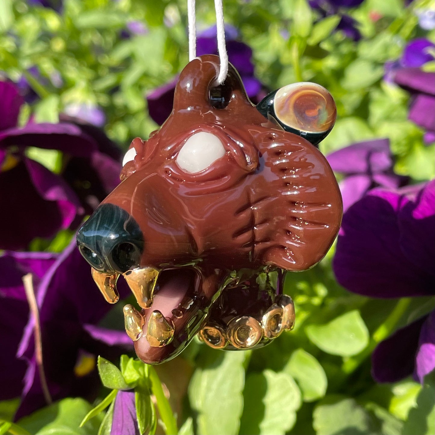 blinged out glass grizzly bear pendant