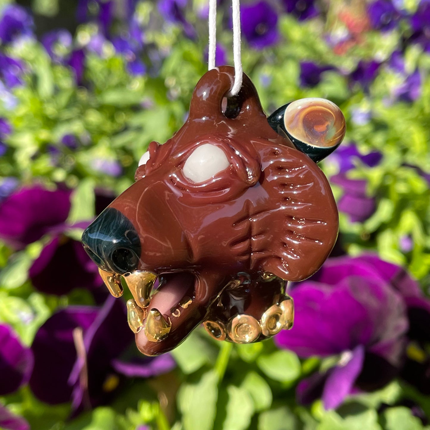 blinged out glass grizzly bear pendant