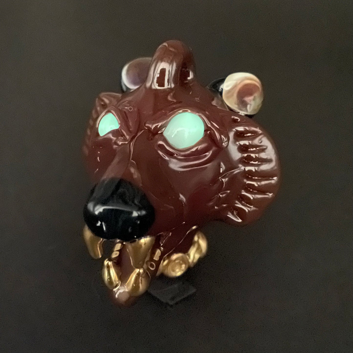 blinged out glass grizzly bear pendant