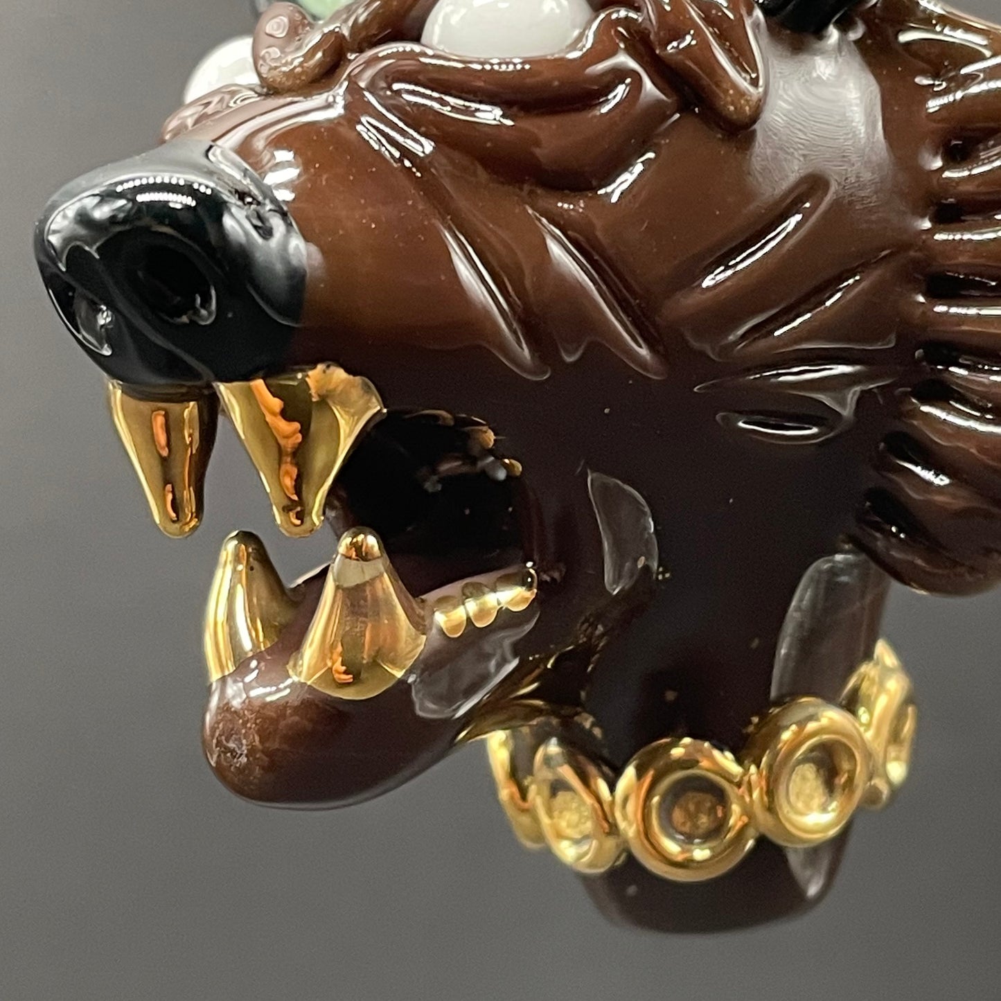 blinged out glass grizzly bear pendant