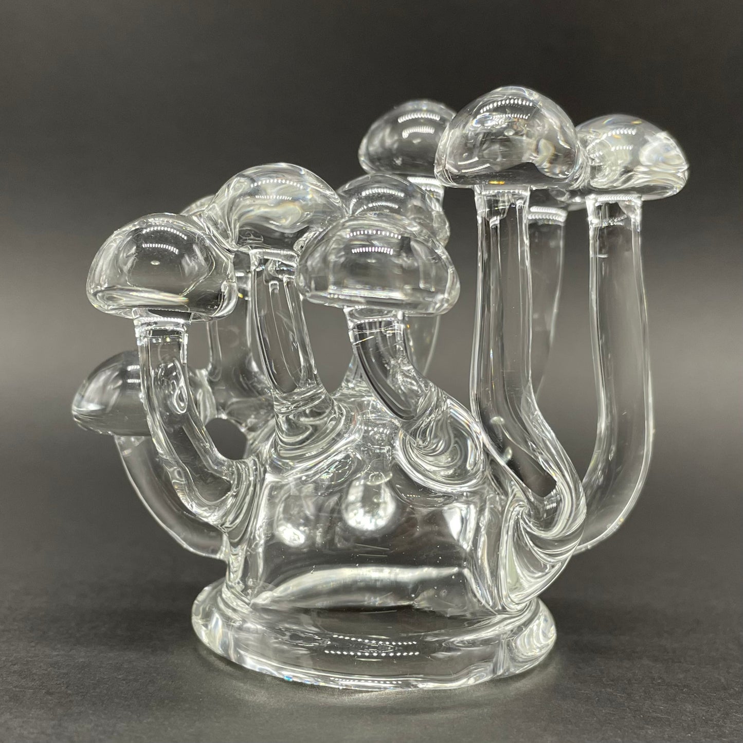Handblown Clear Glass Mushroom Sculpture Psychedelic Cluster Art Piece