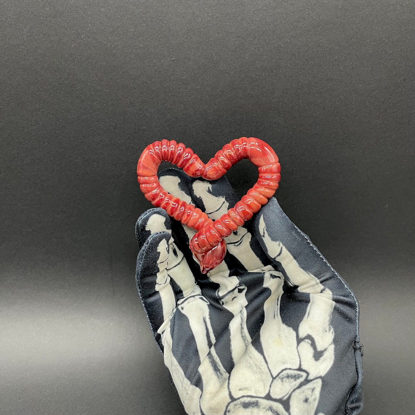 Hand-blown Large glass earthworm heart shaped pendant - Leviathan Glass original
