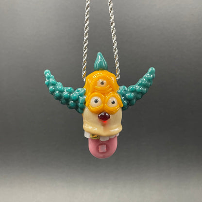 Third eye Krusty the clown glass pendant with opal tab
