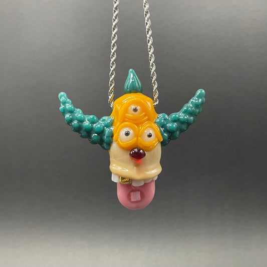 Third eye Krusty the clown glass pendant with opal tab