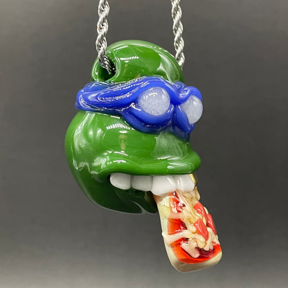 Leonardo Ninja TurtleHandblown Pendant, TMNT Inspired Collectible glass necklace