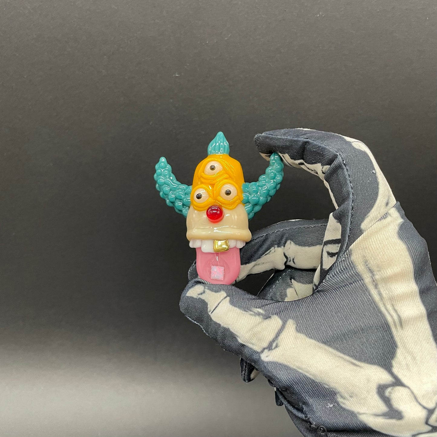 Krusty the clown glass pendant with opal tab