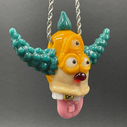 Third eye Krusty the clown glass pendant with opal tab