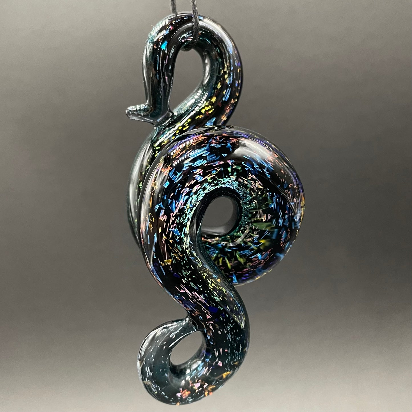 Dichroic sparkle snake pendant