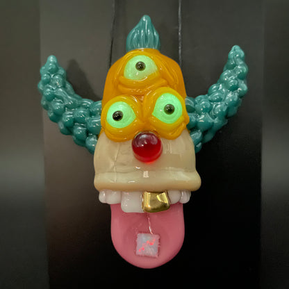 Krusty the clown glass pendant with opal tab