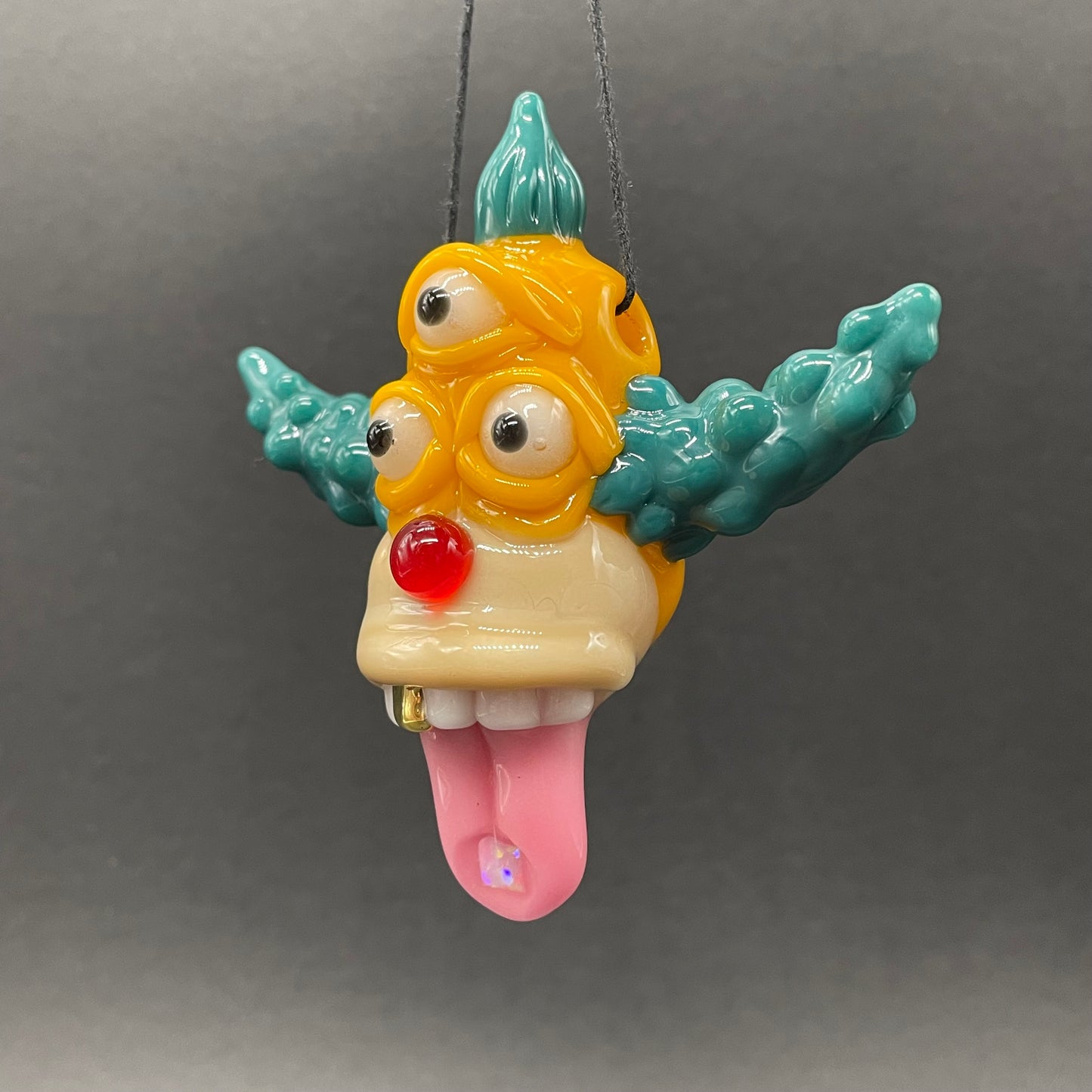 Third eye Krusty the clown glass pendant with opal tab