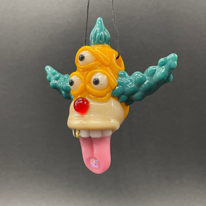 Third eye Krusty the clown glass pendant with opal tab