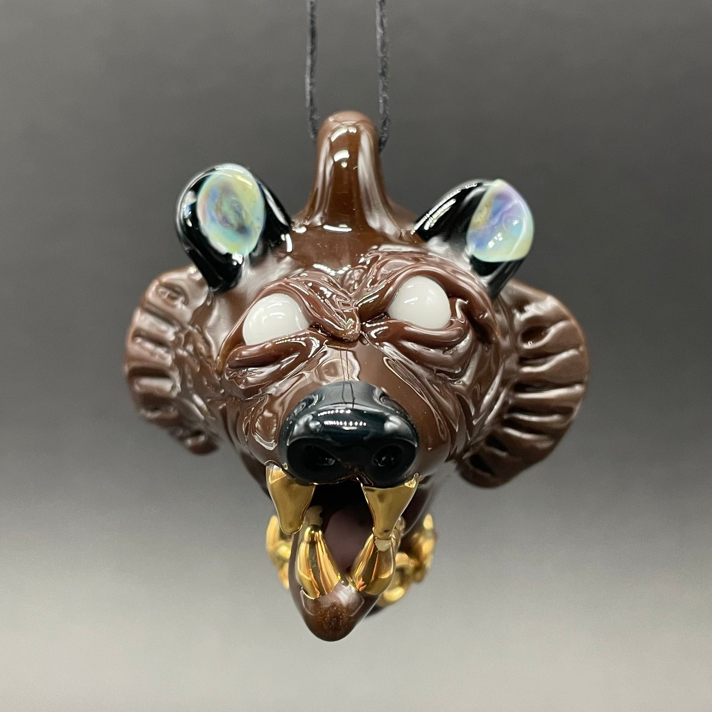 blinged out glass grizzly bear pendant
