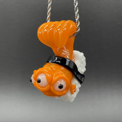 Mutant three eyed fish sushi glass pendant