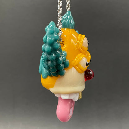 Krusty the clown glass pendant with opal tab