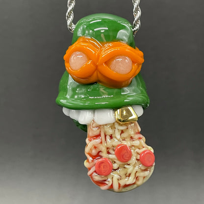 Glass Ninja Turtle Pendant – Handmade Michelangelo Pizza Necklace, TMNT Fan Jewelry