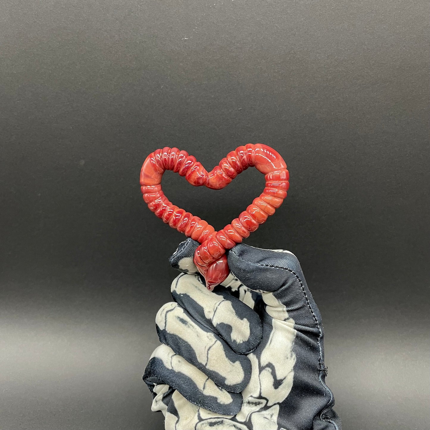 Hand-blown Large glass earthworm heart shaped pendant - Leviathan Glass original