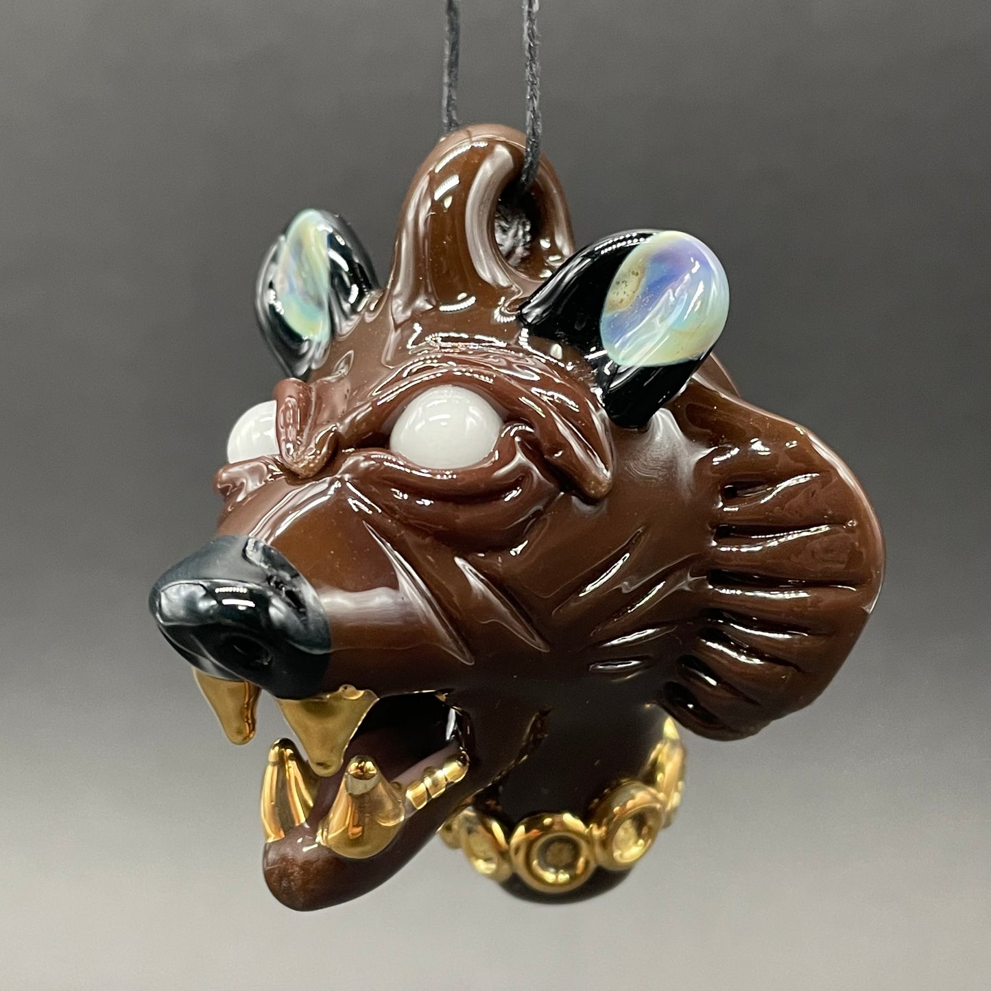 blinged out glass grizzly bear pendant