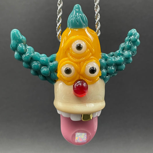 Krusty the clown glass pendant with opal tab