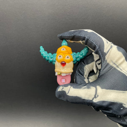 Third eye Krusty the clown glass pendant with opal tab