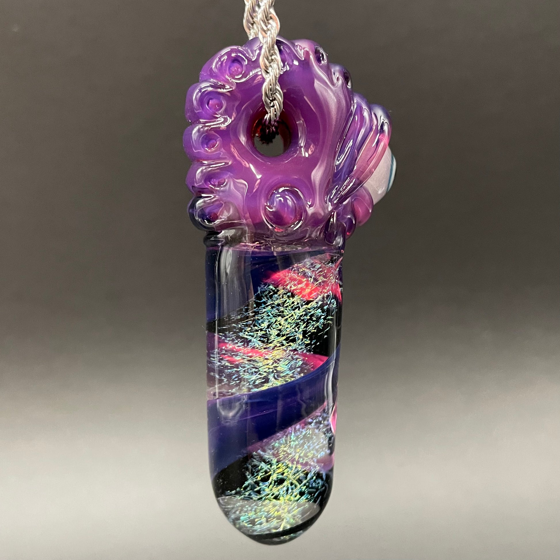 Hand-blown Royal jelly dichroic cyclops pendant - Leviathan Glass original