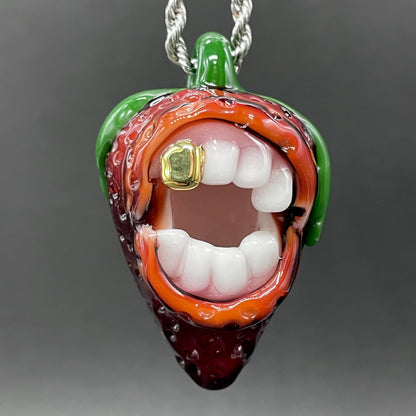 Screaming strawberry glass pendant