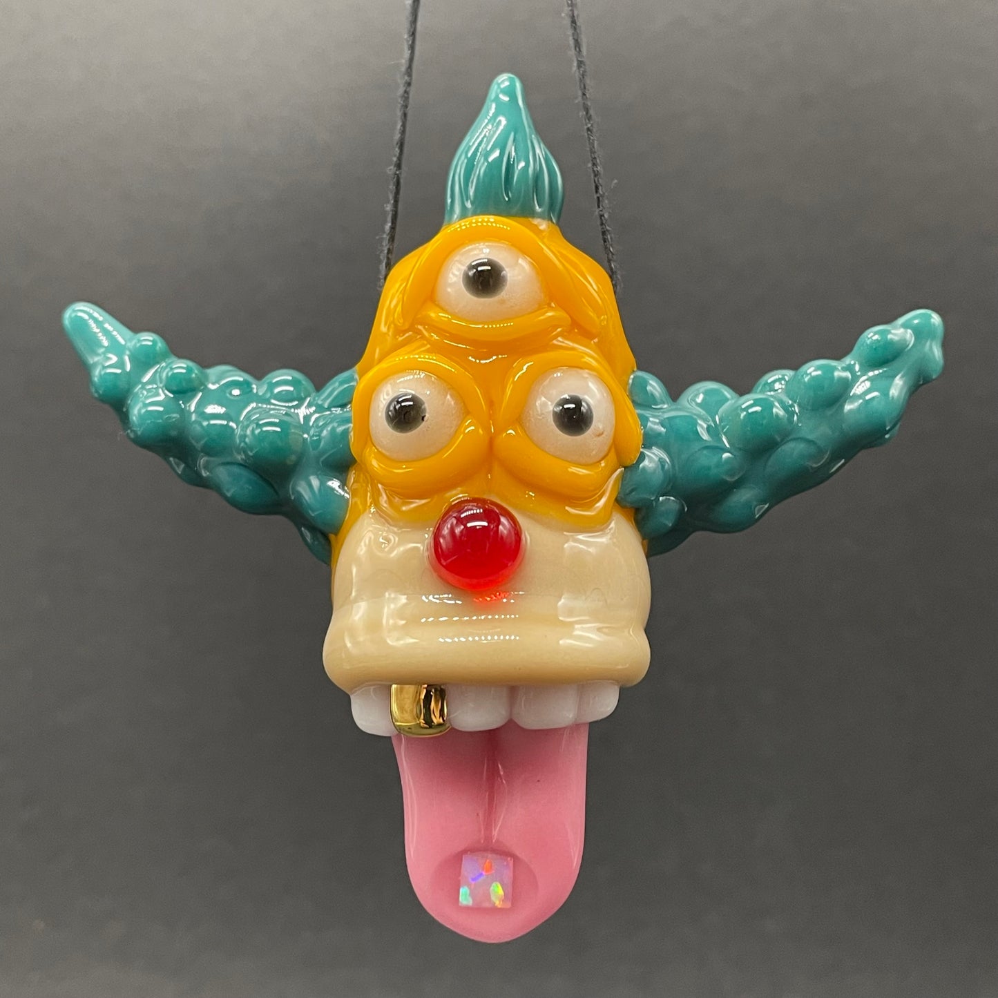 Third eye Krusty the clown glass pendant with opal tab