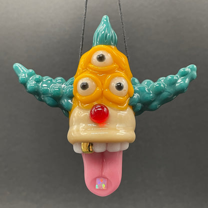 Third eye Krusty the clown glass pendant with opal tab