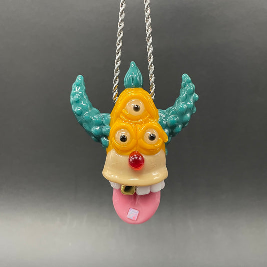 Krusty the clown glass pendant with opal tab