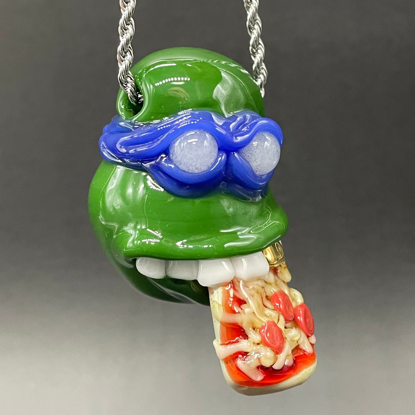Leonardo Ninja TurtleHandblown Pendant, TMNT Inspired Collectible glass necklace