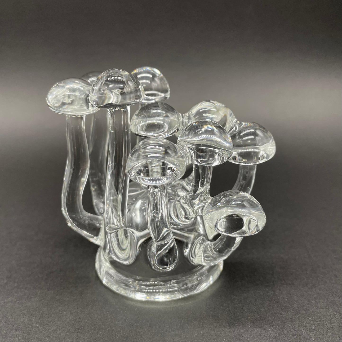Handblown Clear Glass Mushroom Sculpture Psychedelic Cluster Art Piece