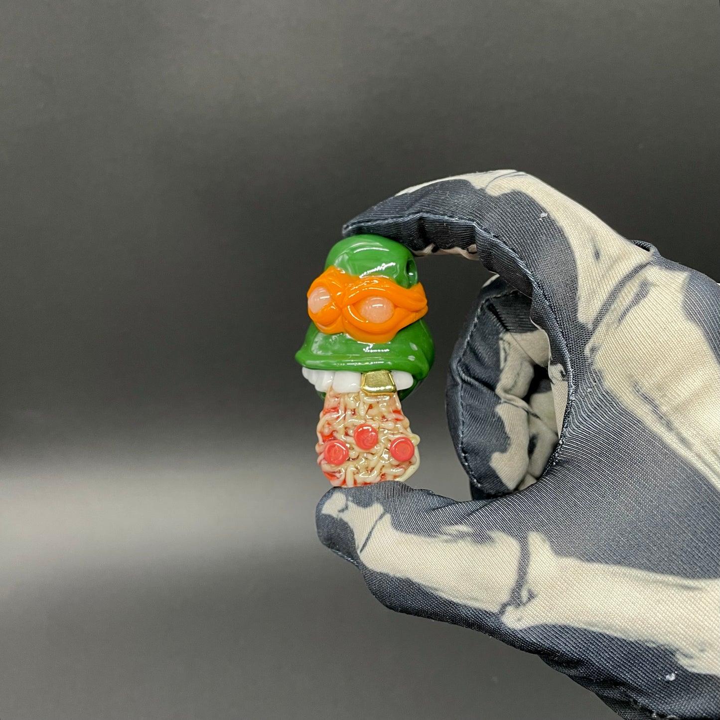 Glass Ninja Turtle Pendant – Handmade Michelangelo Pizza Necklace, TMNT Fan Jewelry