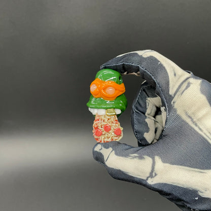 Glass Ninja Turtle Pendant – Handmade Michelangelo Pizza Necklace, TMNT Fan Jewelry