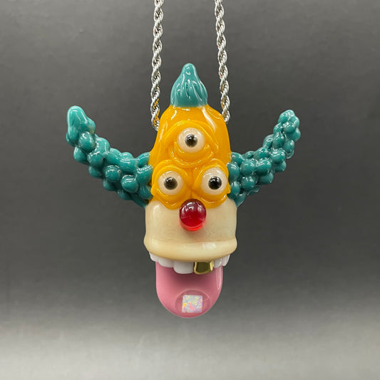 Krusty the clown glass pendant with opal tab