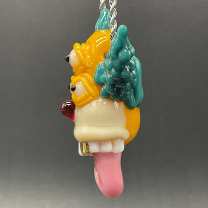 Leviathan Glass Krusty the clown glass pendant with opal tab - hand-blown art