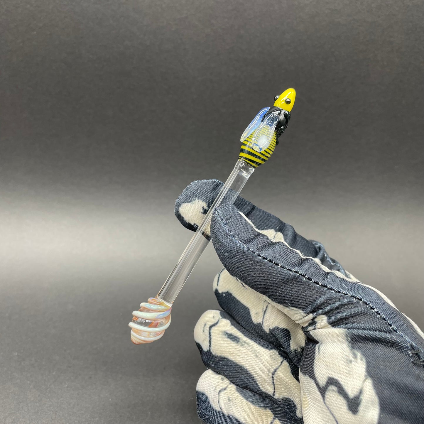 Small glass Bee Honey Dipper