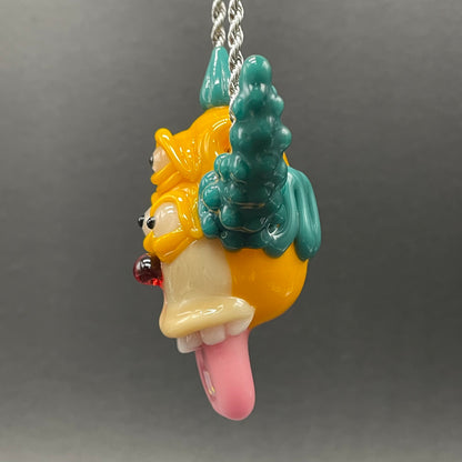 Third eye Krusty the clown glass pendant with opal tab