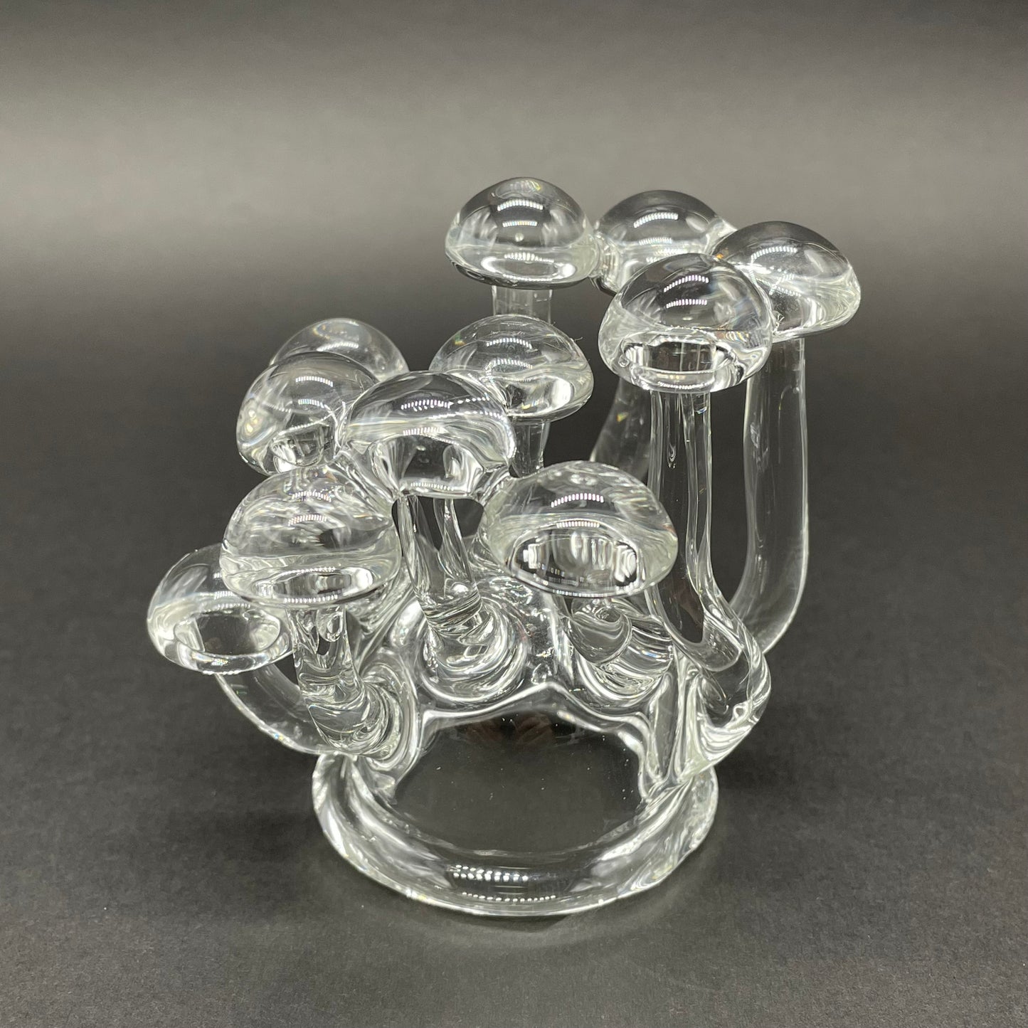 Handblown Clear Glass Mushroom Sculpture Psychedelic Cluster Art Piece