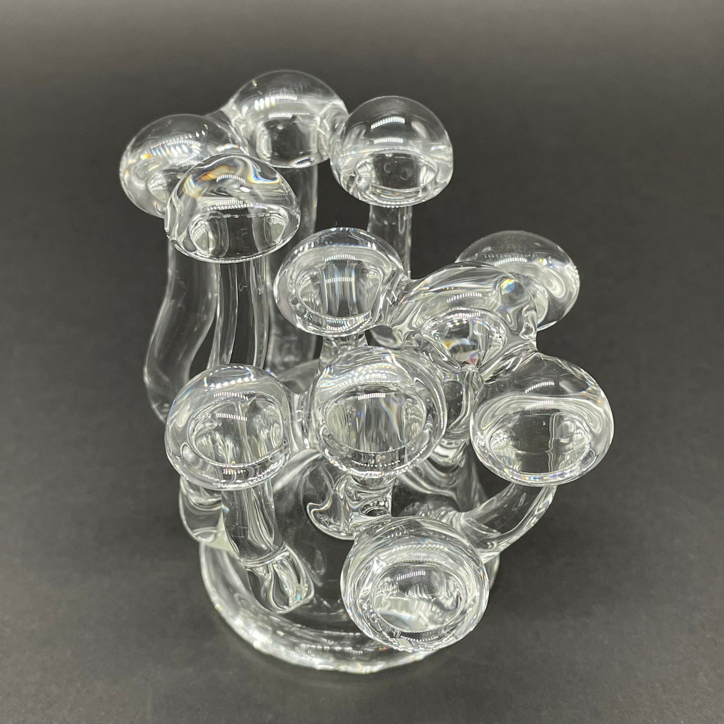 Handblown Clear Glass Mushroom Sculpture Psychedelic Cluster Art Piece