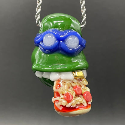 Leonardo Ninja TurtleHandblown Pendant, TMNT Inspired Collectible glass necklace